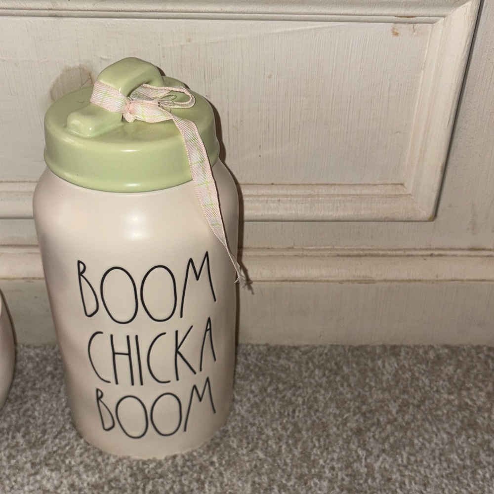 Rae Dunn Cream Jar with Green Lid - Boom Chicka Boom